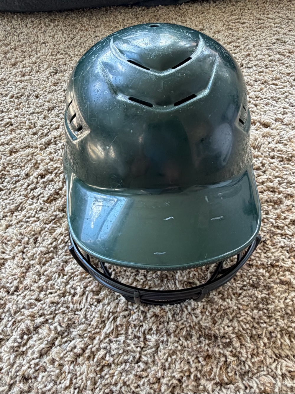 Rawlings Youth Dark Green Batting Helmet with Black Face Guard